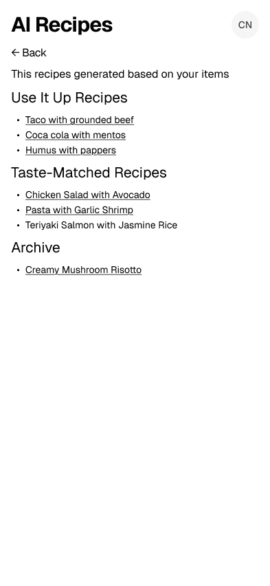 RoutineDB recipes screen