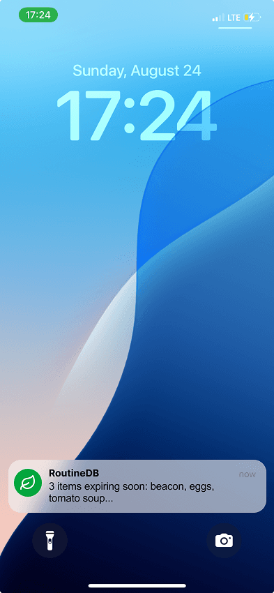 RoutineDB notifications screen